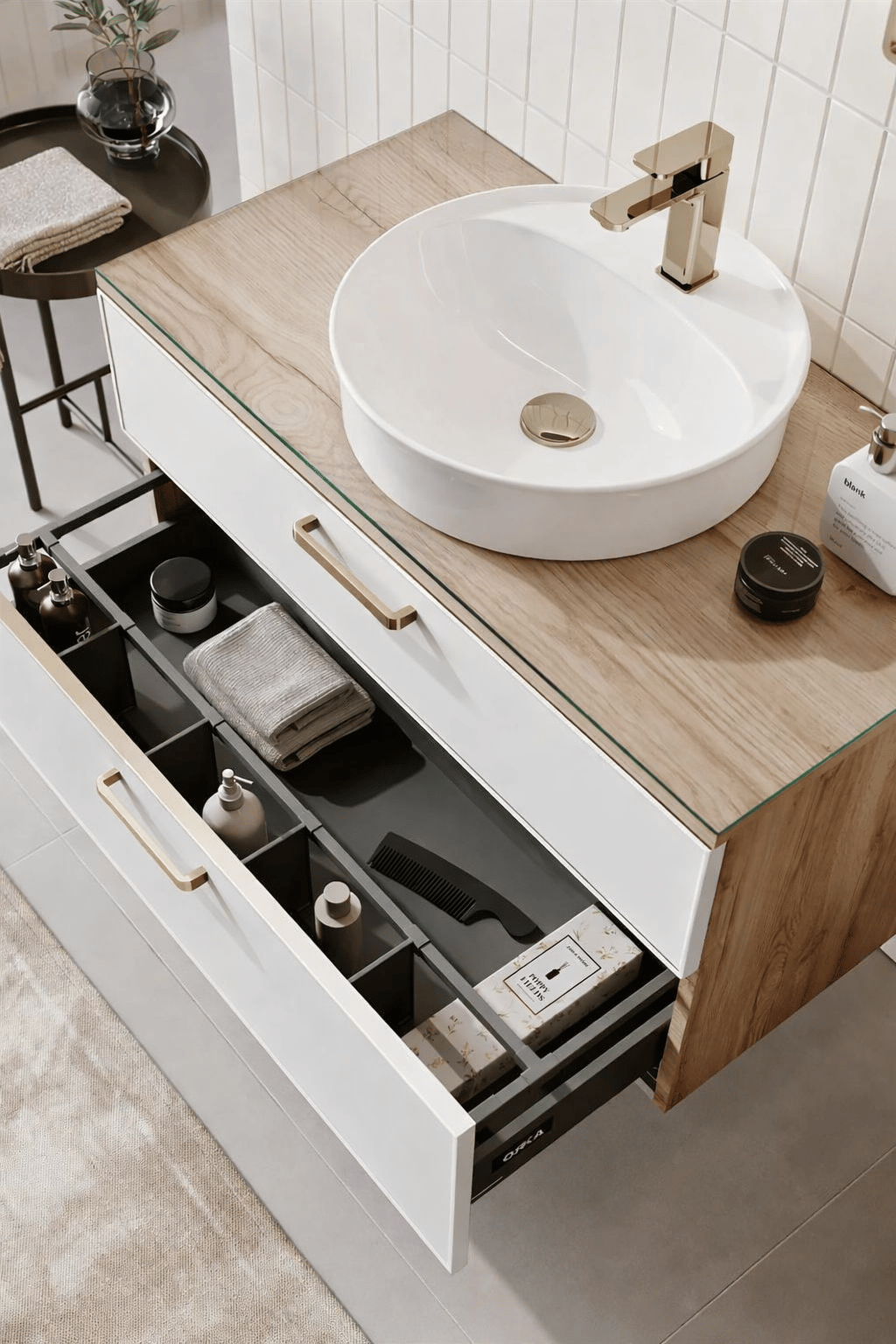 Orka Salerno 96 cm Legnano-Mat Beyaz Banyo Dolabı Alt Modül ve Lavabo,Krom/Altın Kulp, 5004687ORKA5004687Lavabo Dolabı