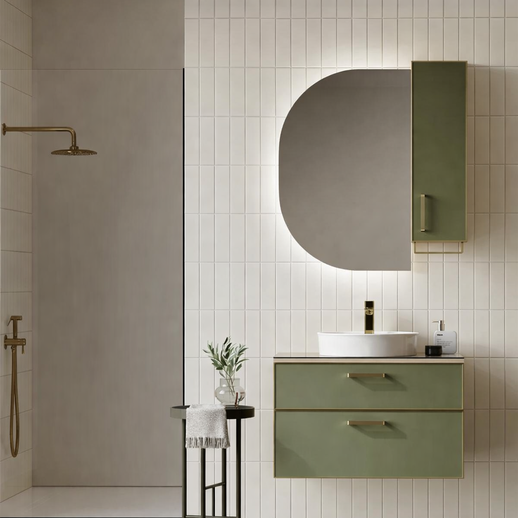 Orka Salerno Banyo Dolabı Takımı, 76 cm, Legnano-Mat Sardunya (Ledli Ayna-Üst Dolap), Krom/Altın Kulp,5004240ORKA5004240Banyo Dolabı Takımı