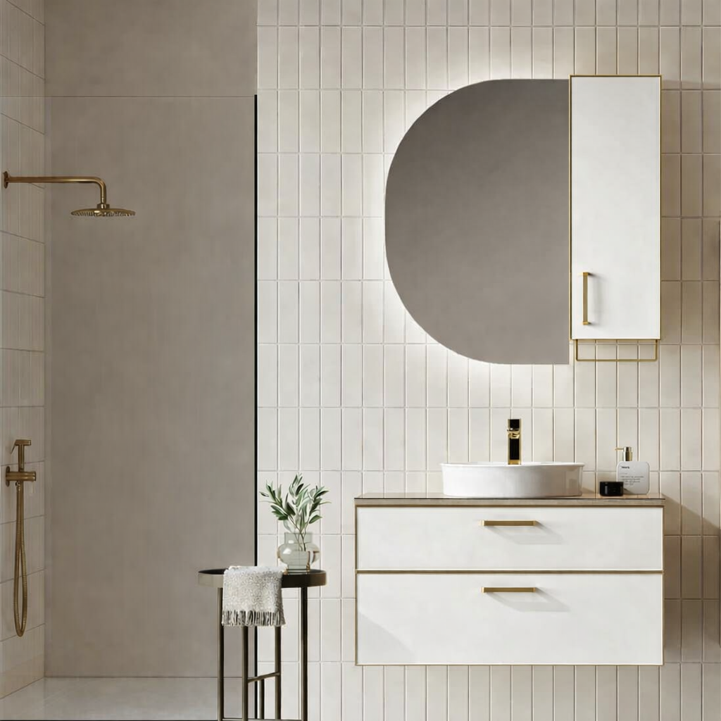 Orka Salerno Banyo Dolabı Takımı, 96 cm, Legnano-Mat Beyaz (Ledli Ayna-Üst Dolap), Krom/Altın Kulp, 5004689ORKA5004689Banyo Dolabı Takımı