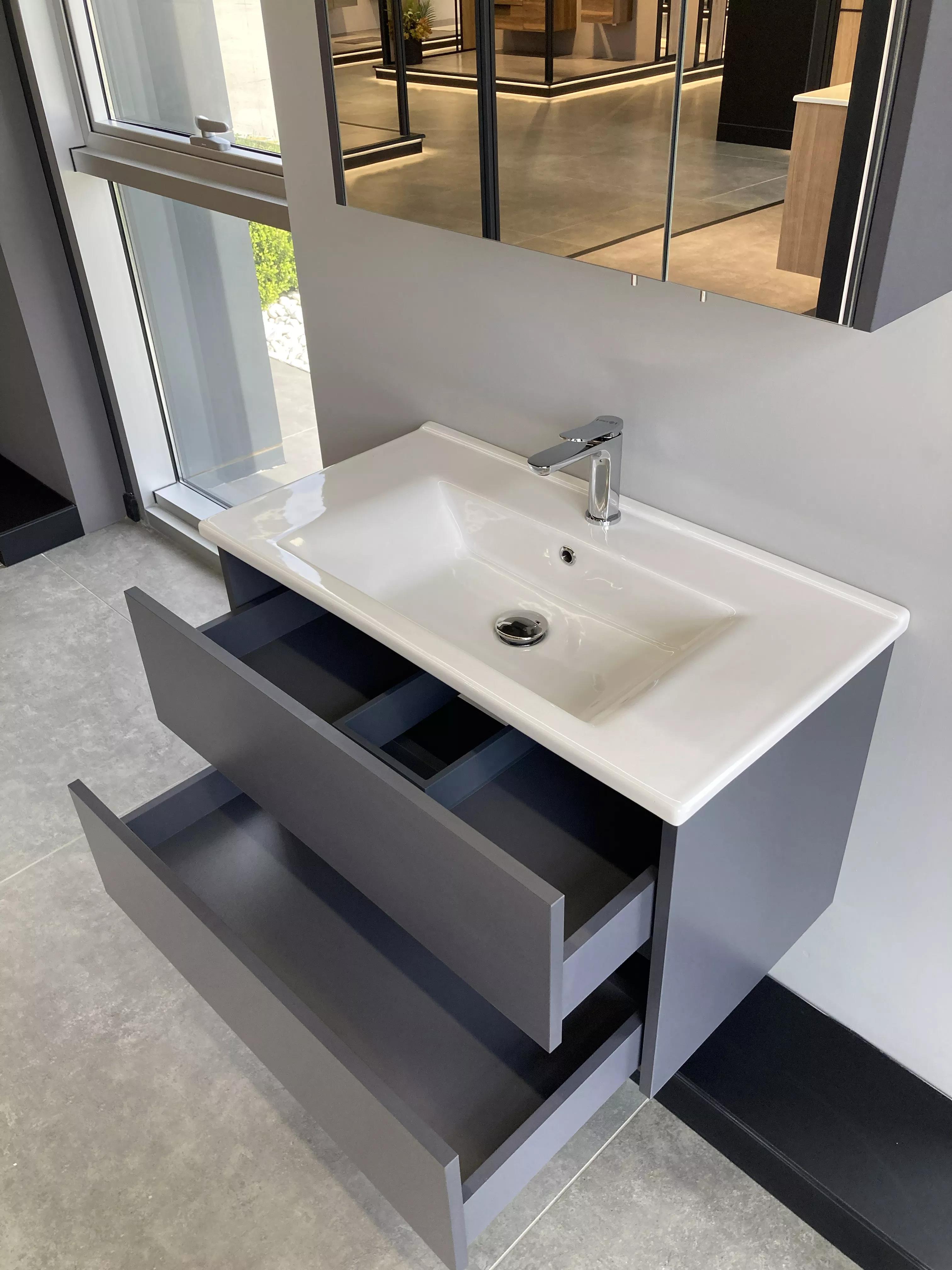 Orka Sıde 100 cm Antrasit Çekmeceli Banyo Dolabı Takımı (Dolaplı Ayna)ORKA5004822Banyo Dolabı Takımı