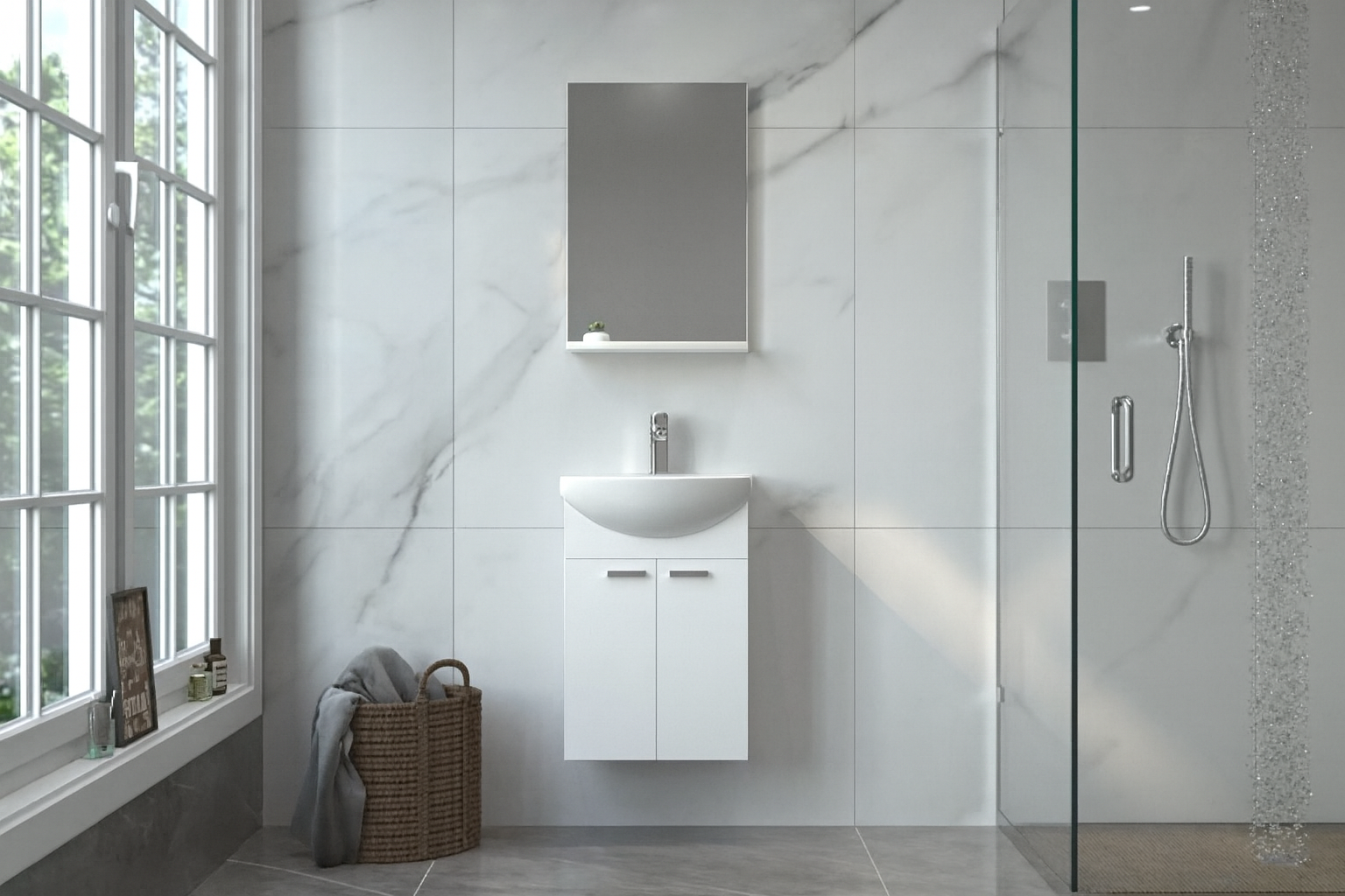 Orka Soma 45 cm Beyaz Banyo Dolabı Takımı (Etajerli Ayna)ORKA5002841Banyo Dolabı Takımı