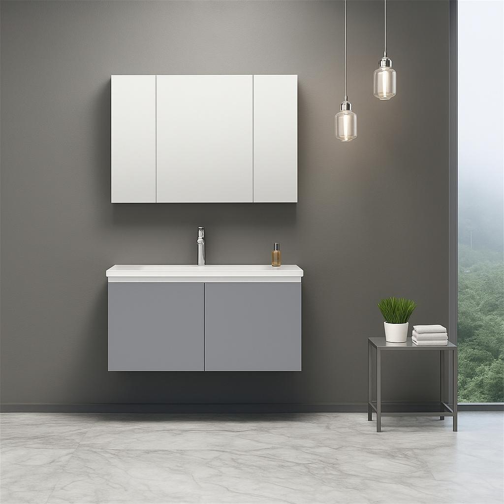 Orka Terme 100 cm Parlak Gri Kapaklı Banyo Dolabı Takımı (Dolaplı Ayna)ORKA5004107Banyo Dolabı Takımı