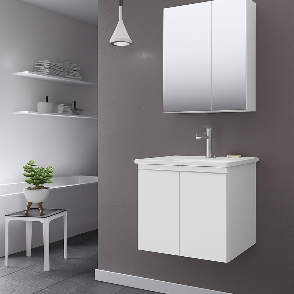 Orka Terme 60 cm Parlak Beyaz Kapaklı Banyo Dolabı Takımı (Dolaplı Ayna)ORKA5004089Banyo Dolabı Takımı