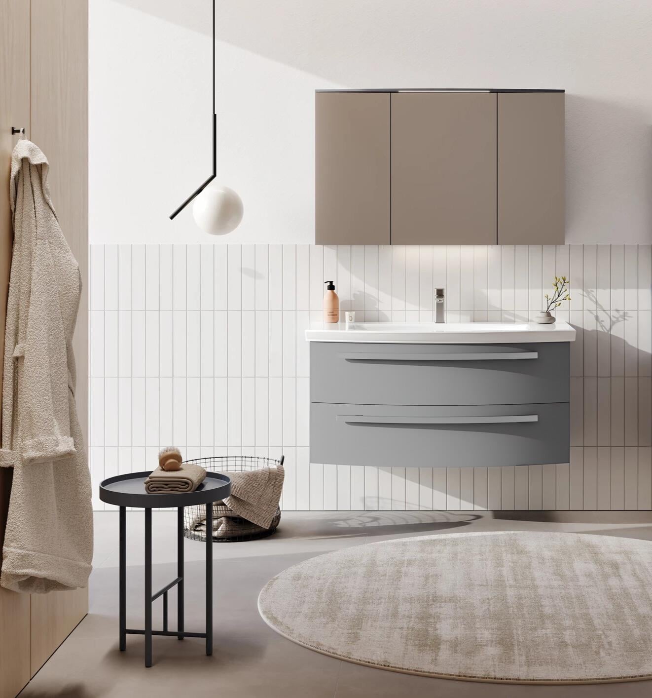 Orka Urla 110 cm Parlak Gri Banyo Dolabı Takımı (Ledli-Dolaplı Ayna)ORKA5000821Banyo Dolabı Takımı