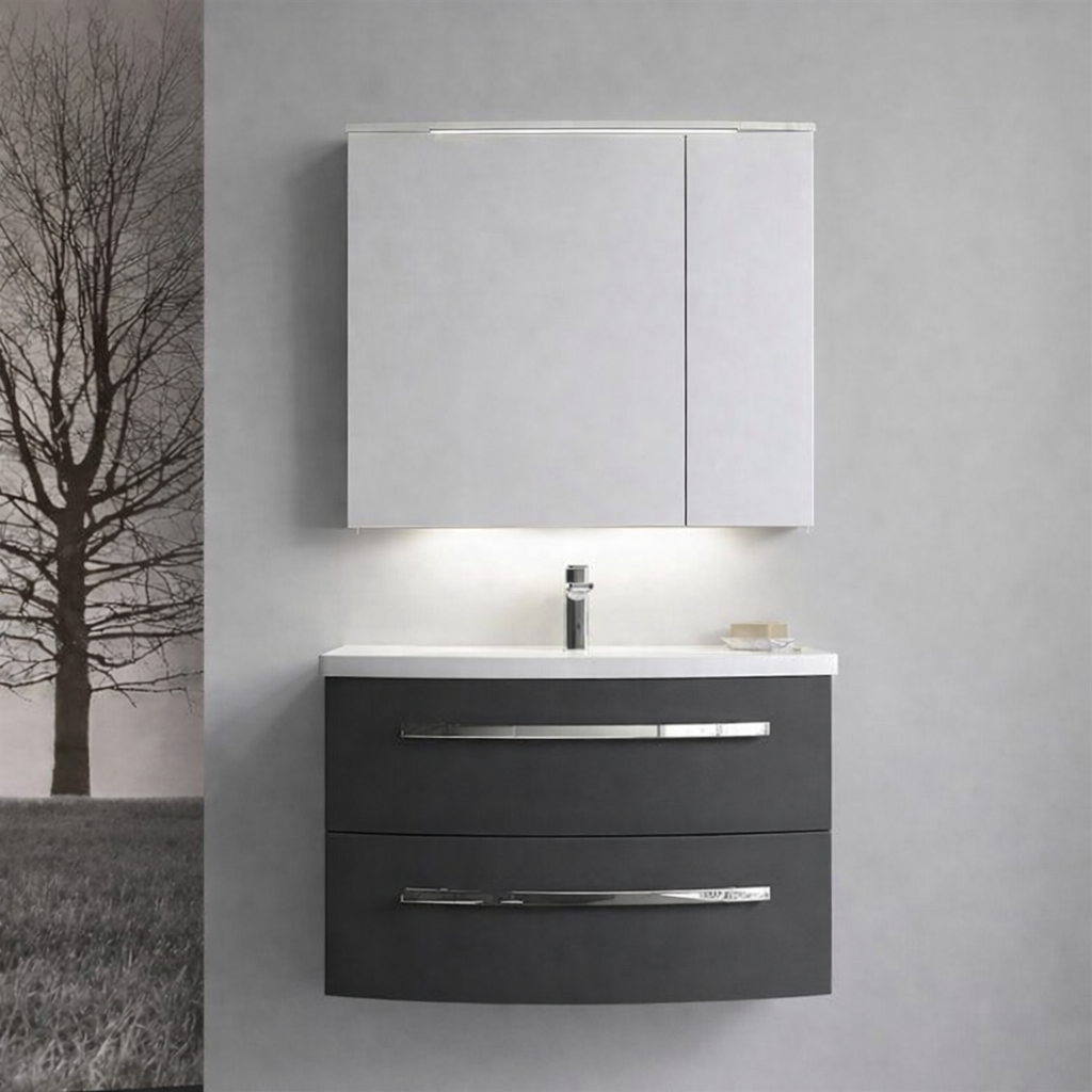 Orka Urla Banyo Dolabı Takımı, 70 cm, Parlak Lake Antrasit (Ledli-Dolaplı Ayna), 5000811ORKA5000811Banyo Dolabı Takımı