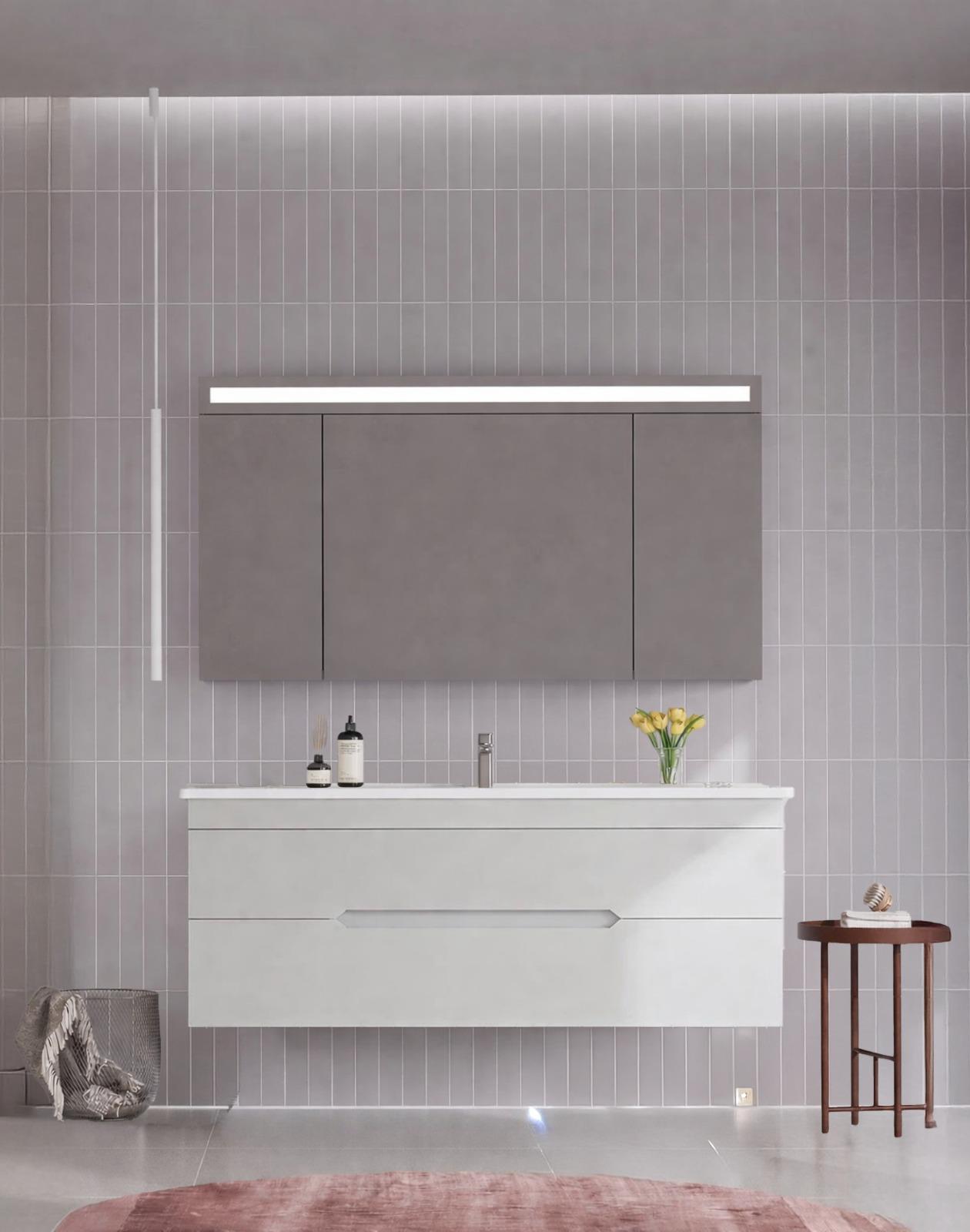 Orka Varna Banyo Dolabı Takımı, 120 cm, Mat Lake Kaşmir (Ledli-Dolaplı Ayna), 5009207ORKA5009207Banyo Dolabı Takımı