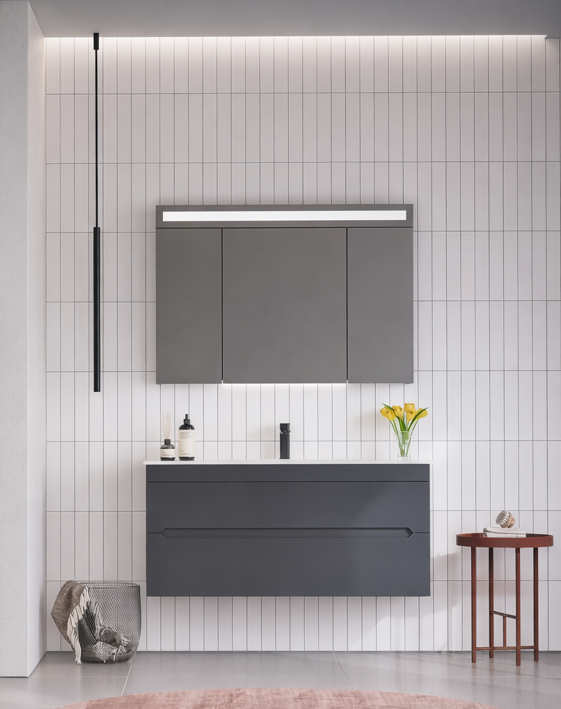 Orka Varna Banyo Dolabı Takımı, 120 cm, Mat Lake Antrasit (Ledli-Dolaplı Ayna), 5000851ORKA5000851Banyo Dolabı Takımı