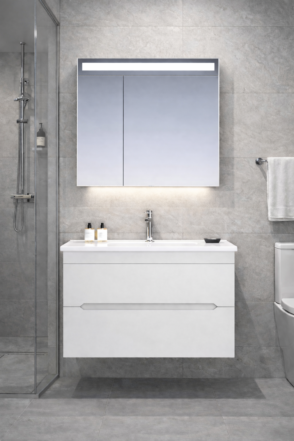 Orka Varna Banyo Dolabı Takımı, 80 cm, Mat Lake Beyaz (Ledli-Dolaplı Ayna), 5000834ORKA5000834Banyo Dolabı Takımı