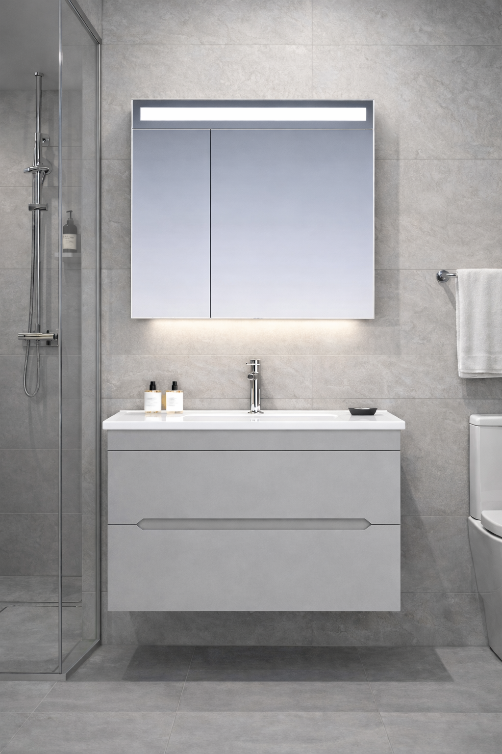 Orka Varna Banyo Dolabı Takımı, 80 cm, Mat Lake Gri (Ledli-Dolaplı Ayna), 5002601ORKA5002601Banyo Dolabı Takımı