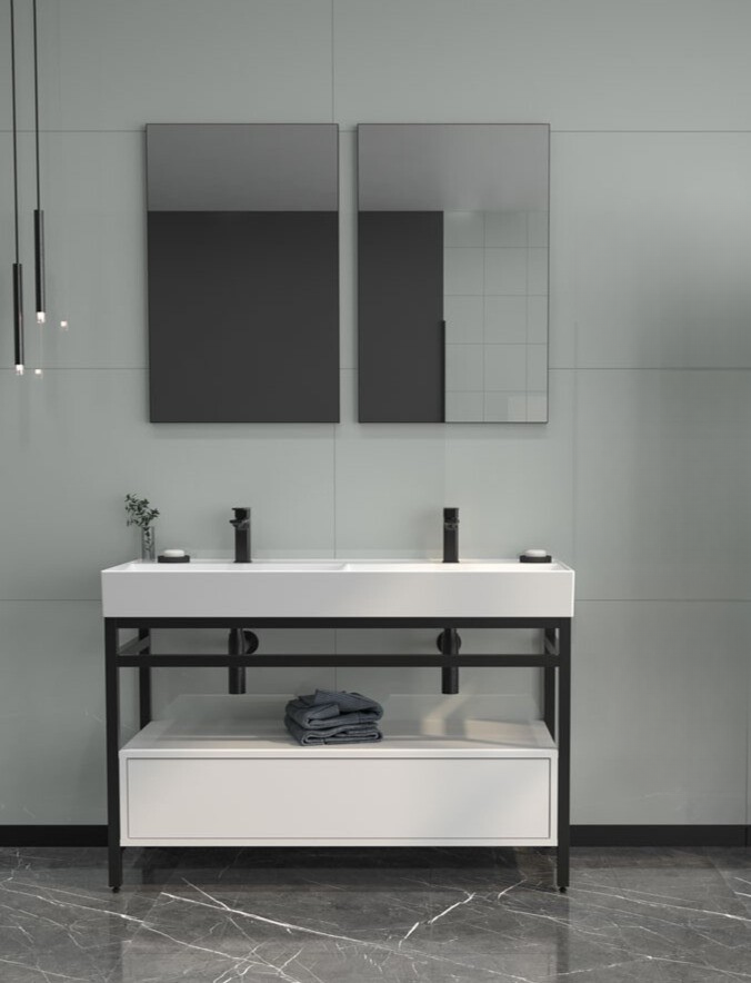 Orka Vegas 120 cm, Beyaz-Parlak Beyaz Çift Gözlü Lavabo, Banyo Dolabı TakımıORKA5003760Banyo Dolabı Takımı
