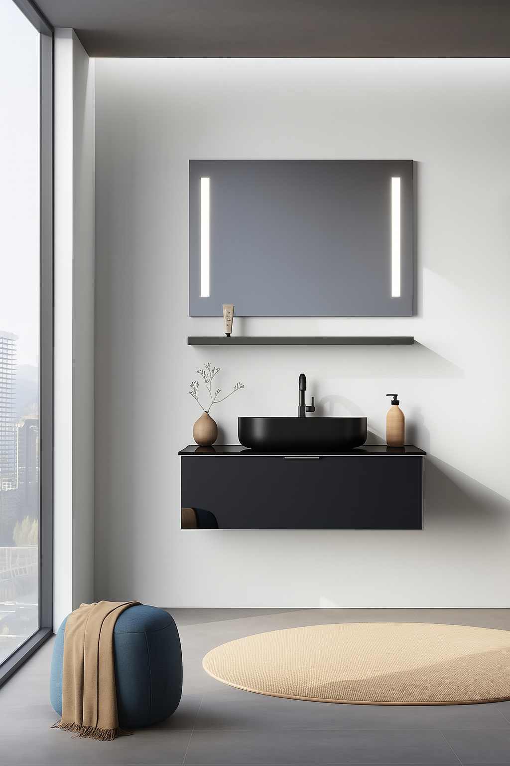 Orka Yalıköy, 90 cm, Siyah Lavabo, Banyo Dolabı Takımı (Ledli Ayna)ORKA5000862Banyo Dolabı Takımı