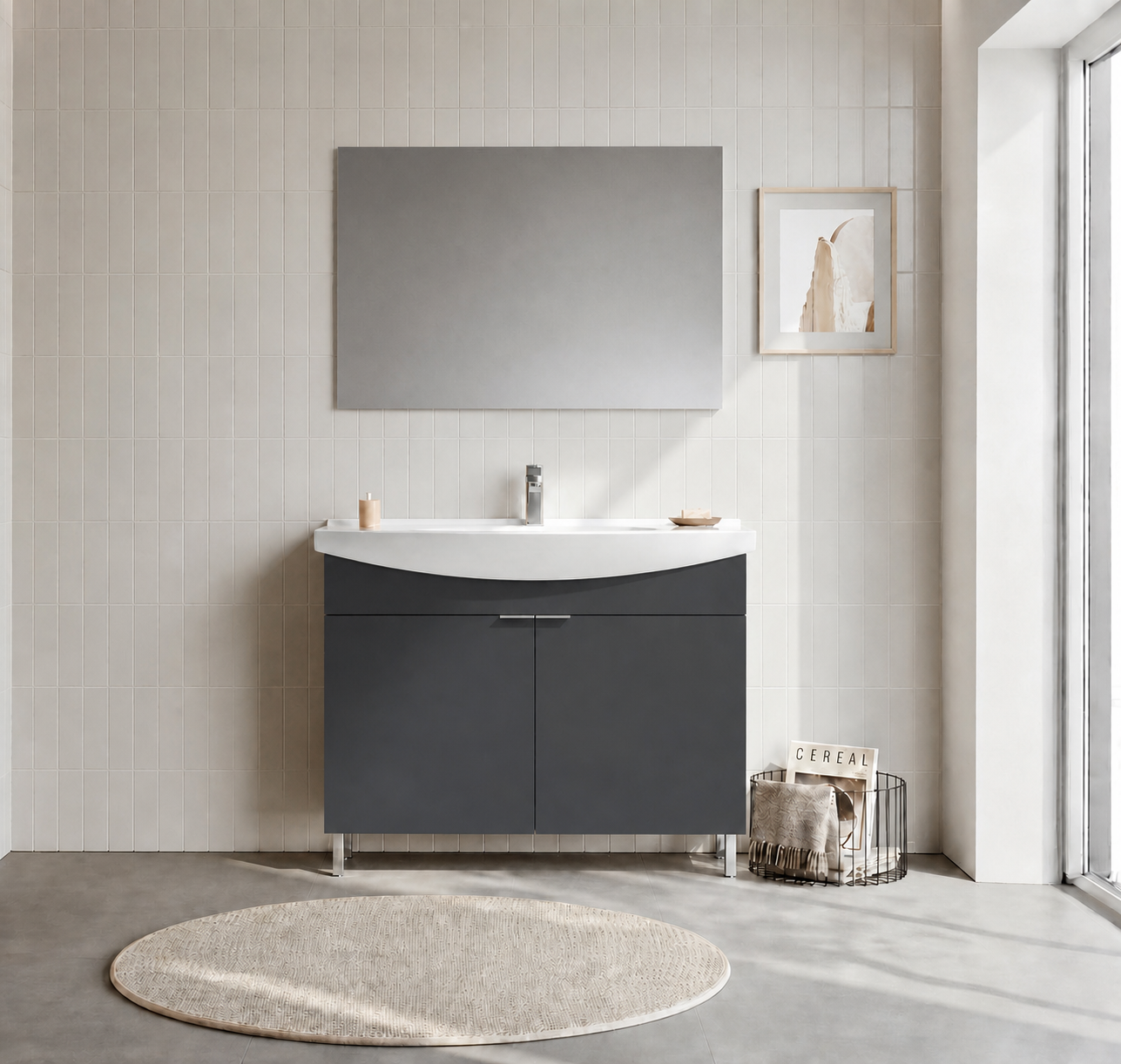 PURUS 100 TKM AYAKLI DZ AYNA M.ANTRASITORKA5008475Banyo Dolabı Takımı