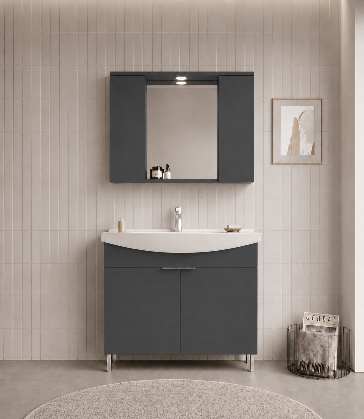 PURUS 100 TKM AYAKLI TEK KUTU M.ANTRASITORKA5008443Banyo Dolabı Takımı
