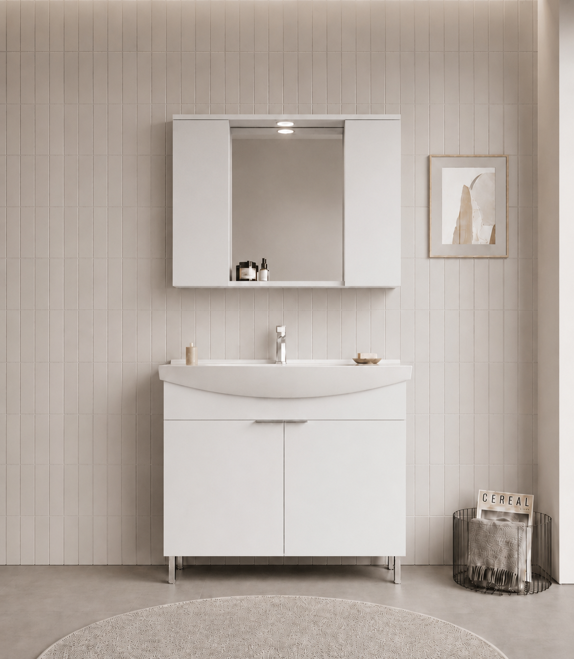 PURUS 100 TKM AYAKLI TEK KUTU P.BEYAZORKA5007965Banyo Dolabı Takımı