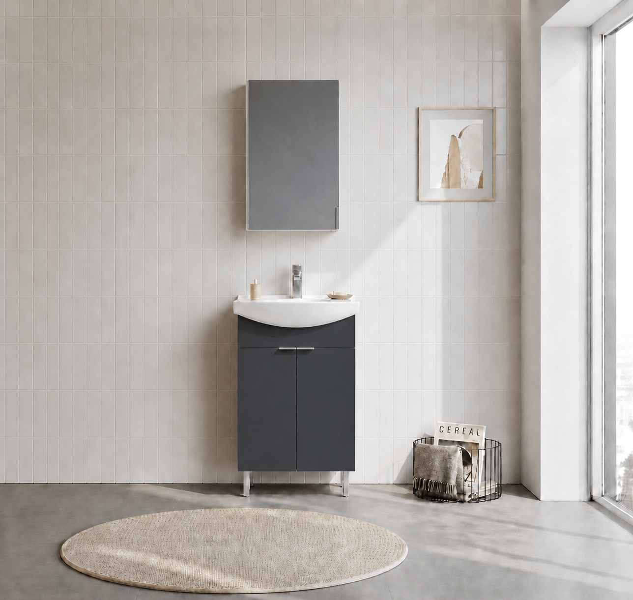 PURUS 55 TKM AYAKLI DOLAPLI M.ANTRASITORKA5008478Banyo Dolabı Takımı