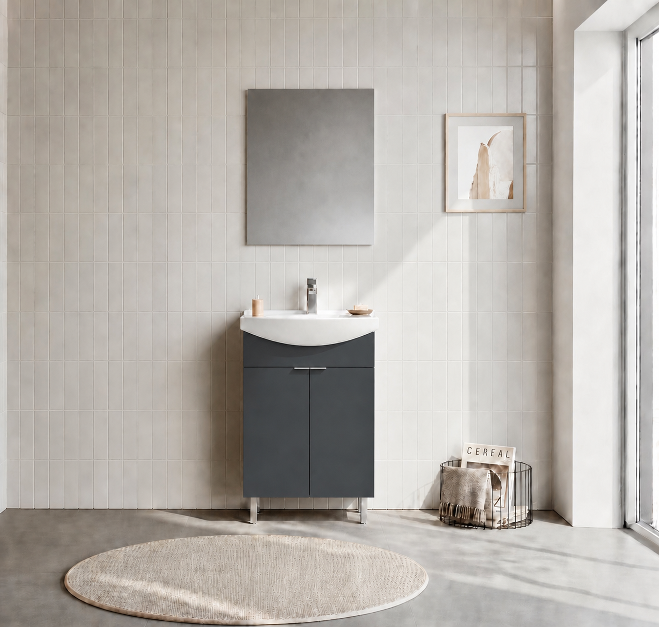 PURUS 55 TKM AYAKLI DZ AYNA M.ANTRASITORKA5008466Banyo Dolabı Takımı