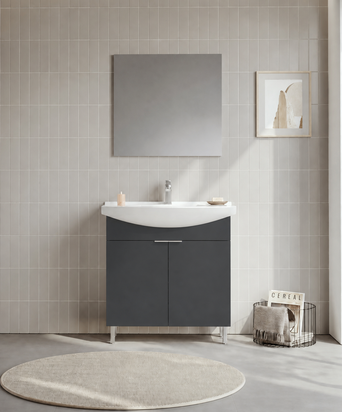 PURUS 80 TKM AYAKLI DZ AYNA M.ANTRASITORKA5008472Banyo Dolabı Takımı