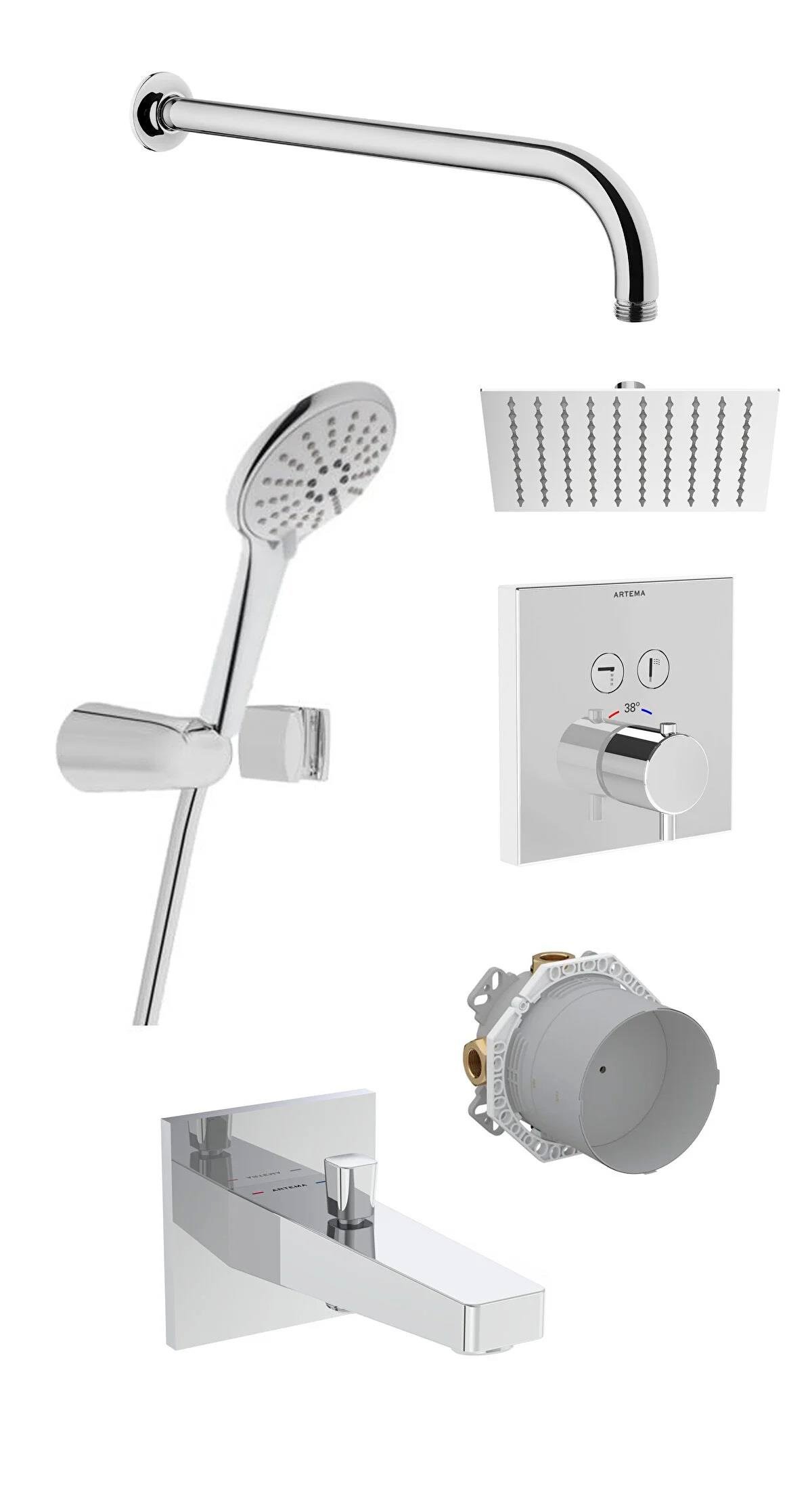 Vitra Banyo Seti, AquaHeat, AquaControl Square, Ankastre, Termostatik (Bliss 2F, Bliss 3F) A49294VitrAA49294Ankastre Duş Setleri