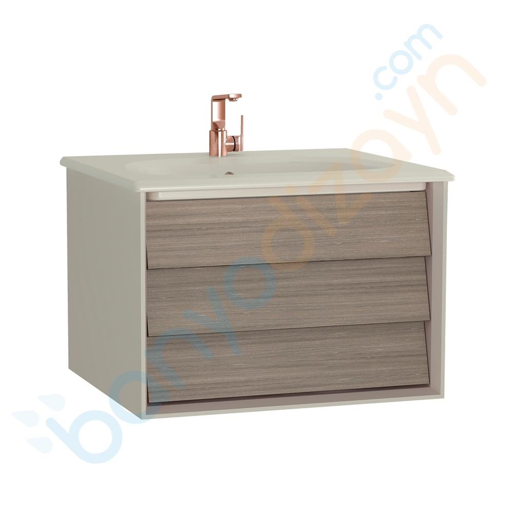 Vitra Frame Lavabo Dolabı, 60 cm, Lavabolu, Mat Bej-Moka Meşe (5707 Mat Bej Lavabo Dahil)VitrA61219Lavabo Dolabı