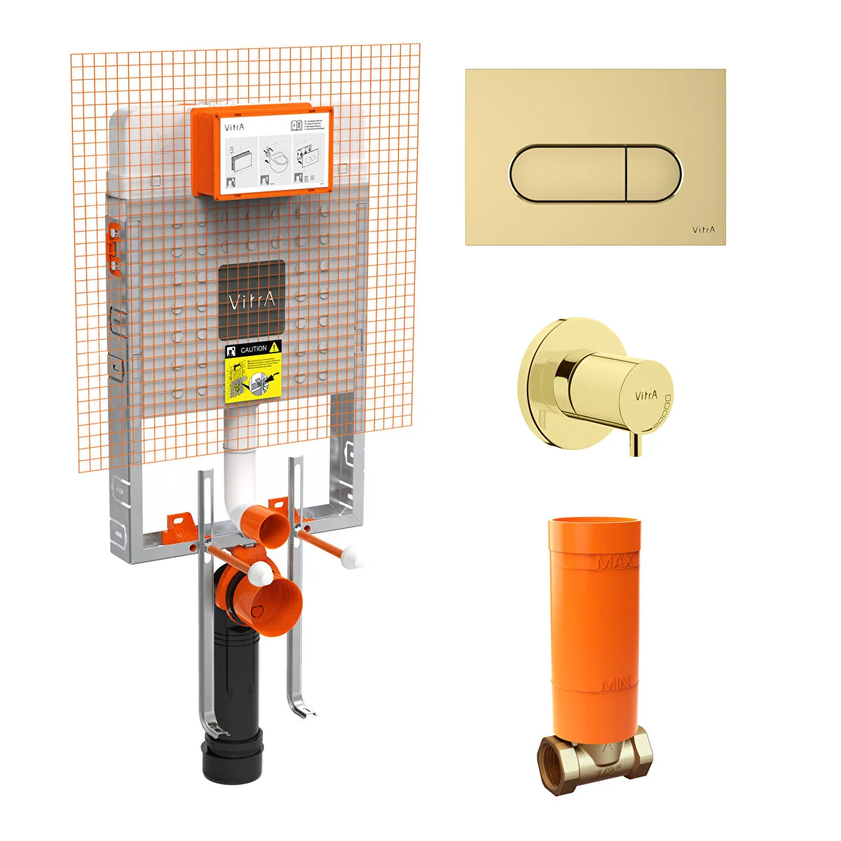 Vitra Gömme Rezervuar, Soft Altın Panel, Stop Valf, 800-2026VitrA800-2026Duvar İçi Gömme Rezervuarları