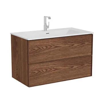 Vitra Metropole Edge Lavabo Dolabı, Çift Çekmeceli, Etajerli Lavabolu, 100 Cm, Ceviz 67156VitrA67156Lavabo Dolabı