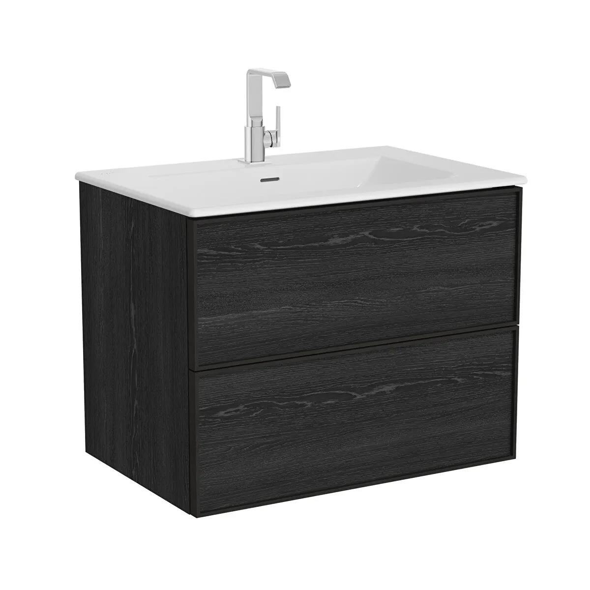 Vitra Metropole Edge Lavabo Dolabı, Çift Çekmeceli, Etajerli Lavabolu, 80 Cm, Siyah Meşe 67193VitrA67193Lavabo Dolabı