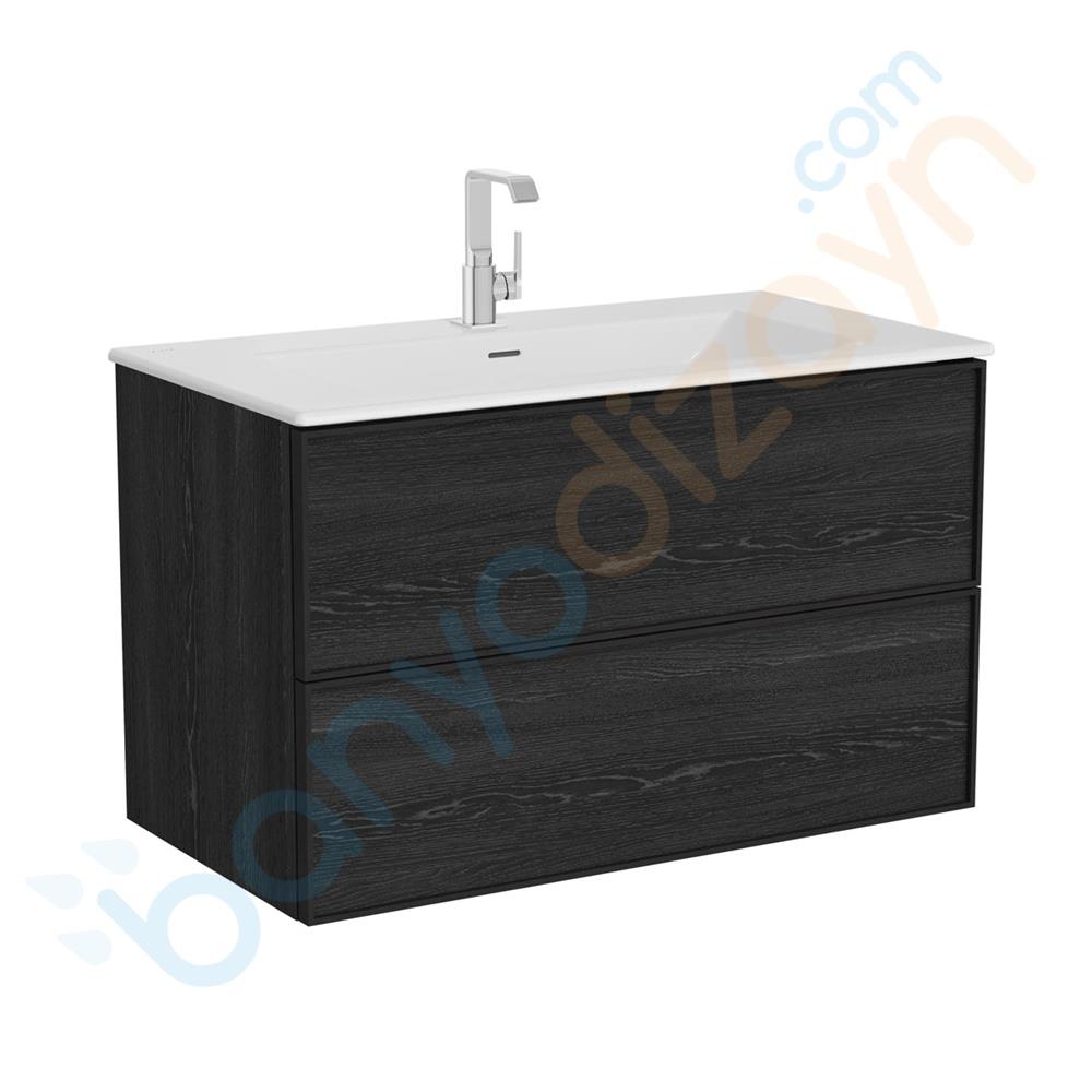 Vitra Metropole Edge Lavabo Dolabı, Çift Çekmeceli, Etajerli Lavabolu, 100 cm, Siyah Meşe  67194 VitrA67194Lavabo Dolabı