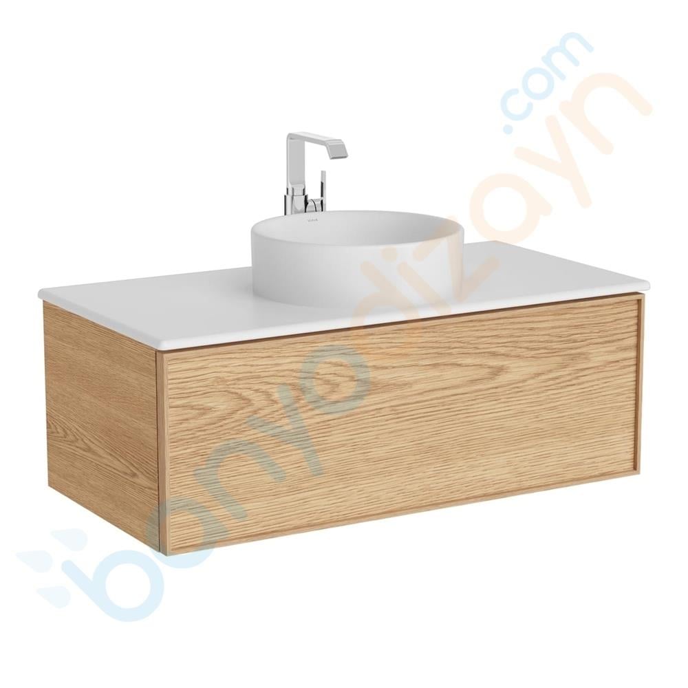 Vitra Metropole Edge Lavabo Dolabı, Tek Çekmeceli, Mat Beyaz Çanak Lavabo ve Seramik Tezgahlı, 100 cm, Açık Meşe, 67346 VitrA67346Lavabo Dolabı