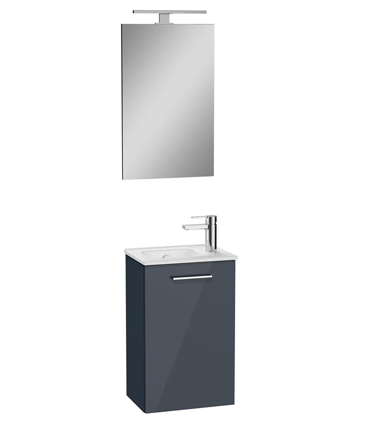 Vitra Mia Demonte Set, 40 cm, Kapaklı (Lavabo Dolabı, Aydınlatmalı Ayna) Parlak Antrasit, 69582VitrA69582Banyo Dolabı Takımı