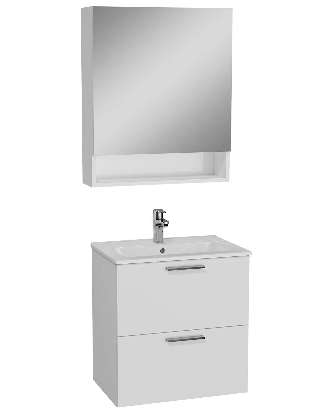 Vitra Mia Demonte Set, 60 Cm, Çekmeceli, (Lavabo Dolabı, Raflı-Dolaplı Ayna), Beyaz 66049VitrA66049Banyo Dolabı Takımı