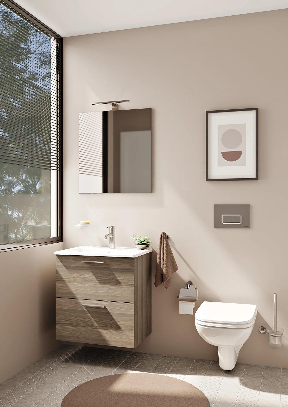 Vitra Mia Demonte Set, 60 Cm, Çekmeceli, (Lavabo Dolabı, Aydınlatmalı Ayna), Cordoba 75103VitrA75103Banyo Dolabı Takımı