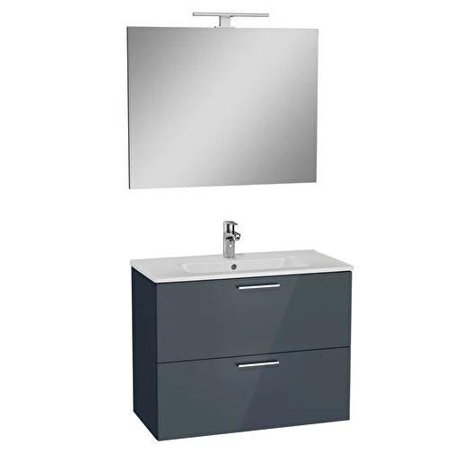 Vitra Mia Demonte Set, 80 Cm, Çekmeceli, (Lavabo Dolabı, Aydınlatmalı Ayna), Antrasit 75100VitrA75100Banyo Dolabı Takımı