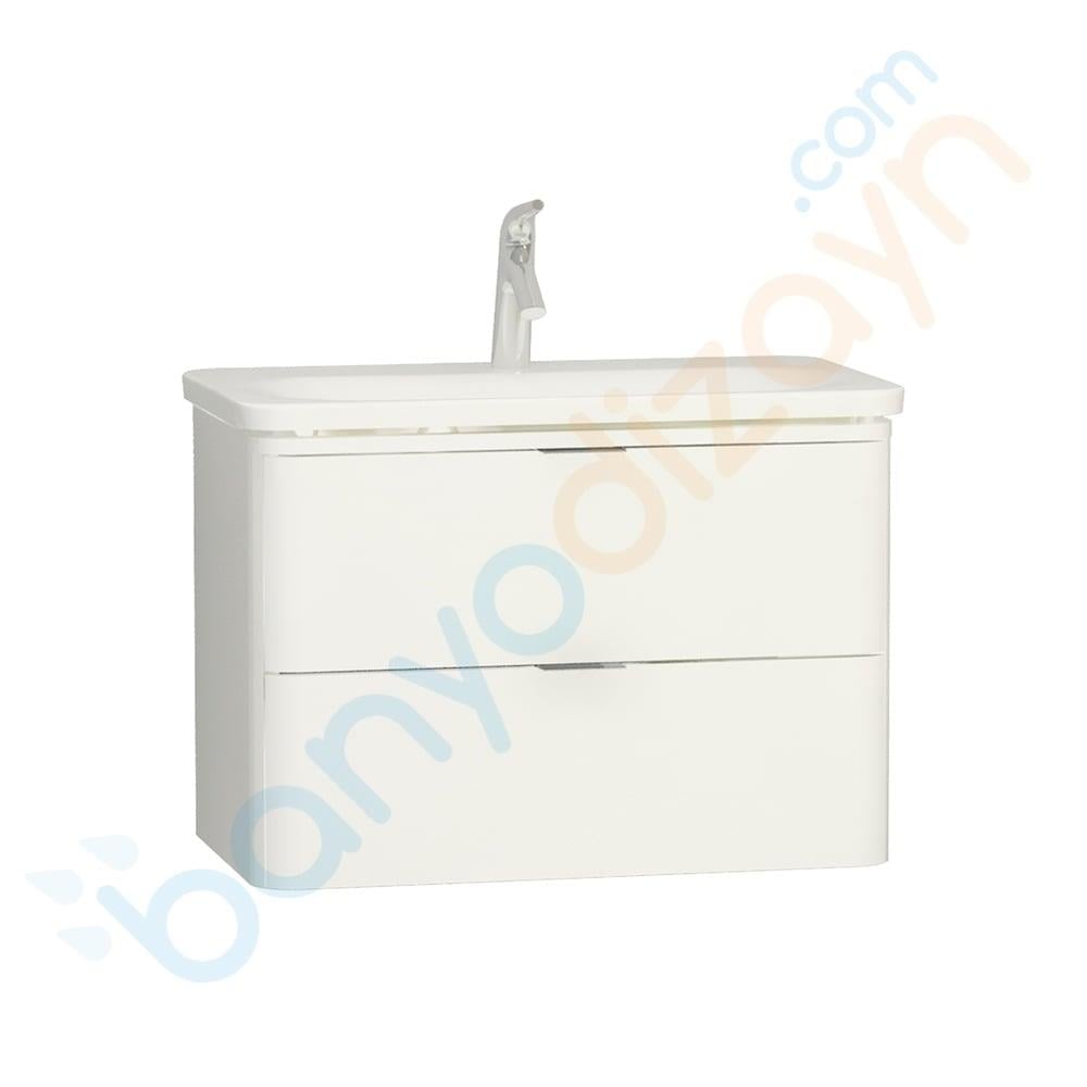 Vitra Nest Trendy Çift Çekmeceli Lavabo Dolabı, 80 cm, Parlak Beyaz (Lavabo Dahil), 56441VitrA56441Lavabo Dolabı