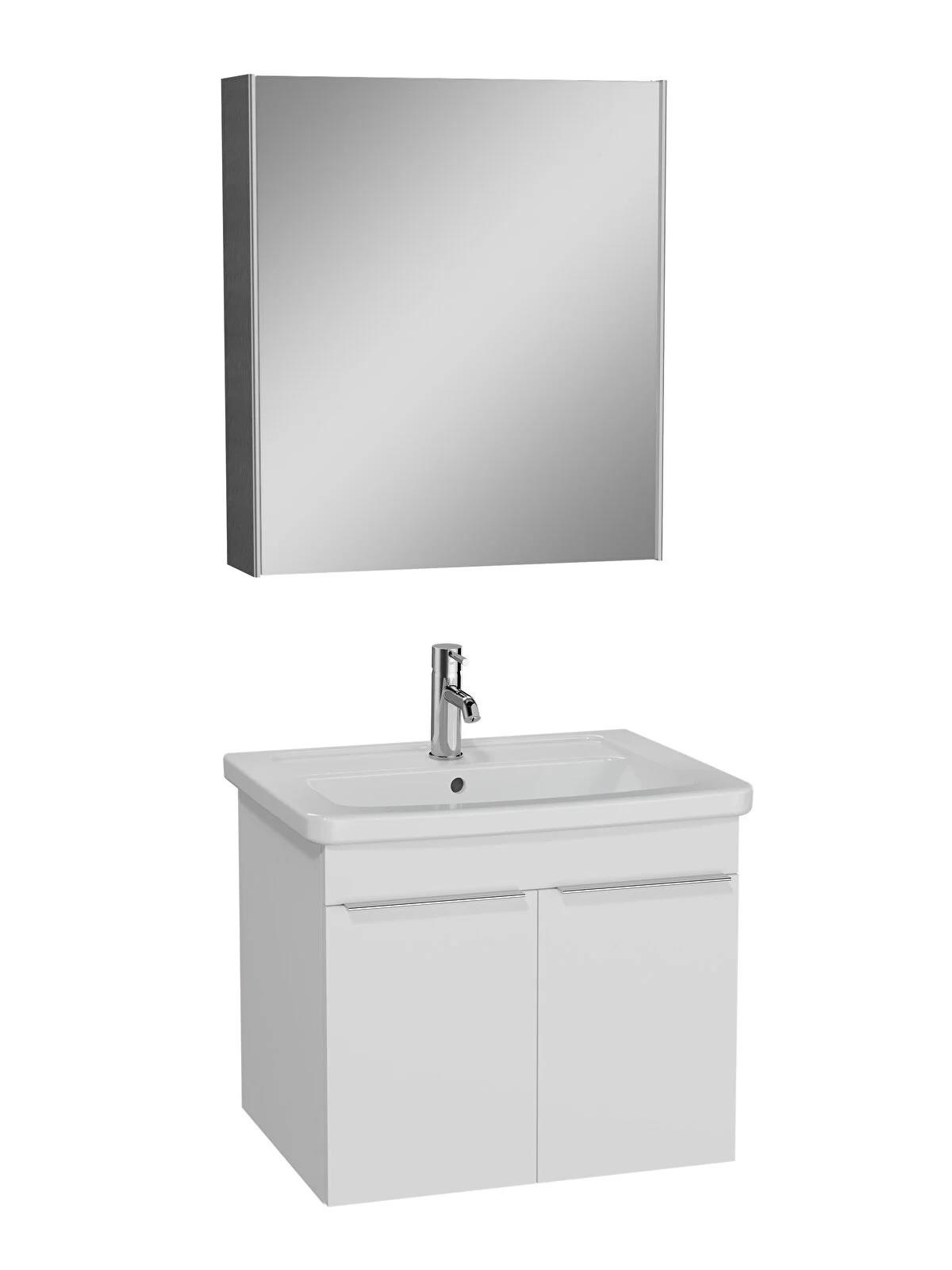 Vitra Quadrum Set Lavabo Dolabı Asma Ayna Kapaklı 65 Cm Parlak Beyaz 69616VitrA69616Banyo Dolabı Takımı