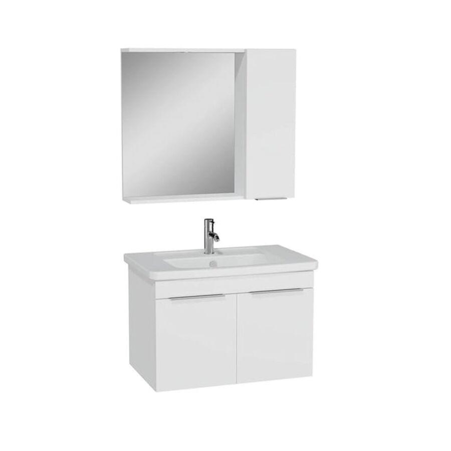 Vitra Quadrum Set Lavabo Dolabı Asma Ayna Kapaklı 80Cm Parlak Beyaz 69619VitrA69619Banyo Dolabı Takımı