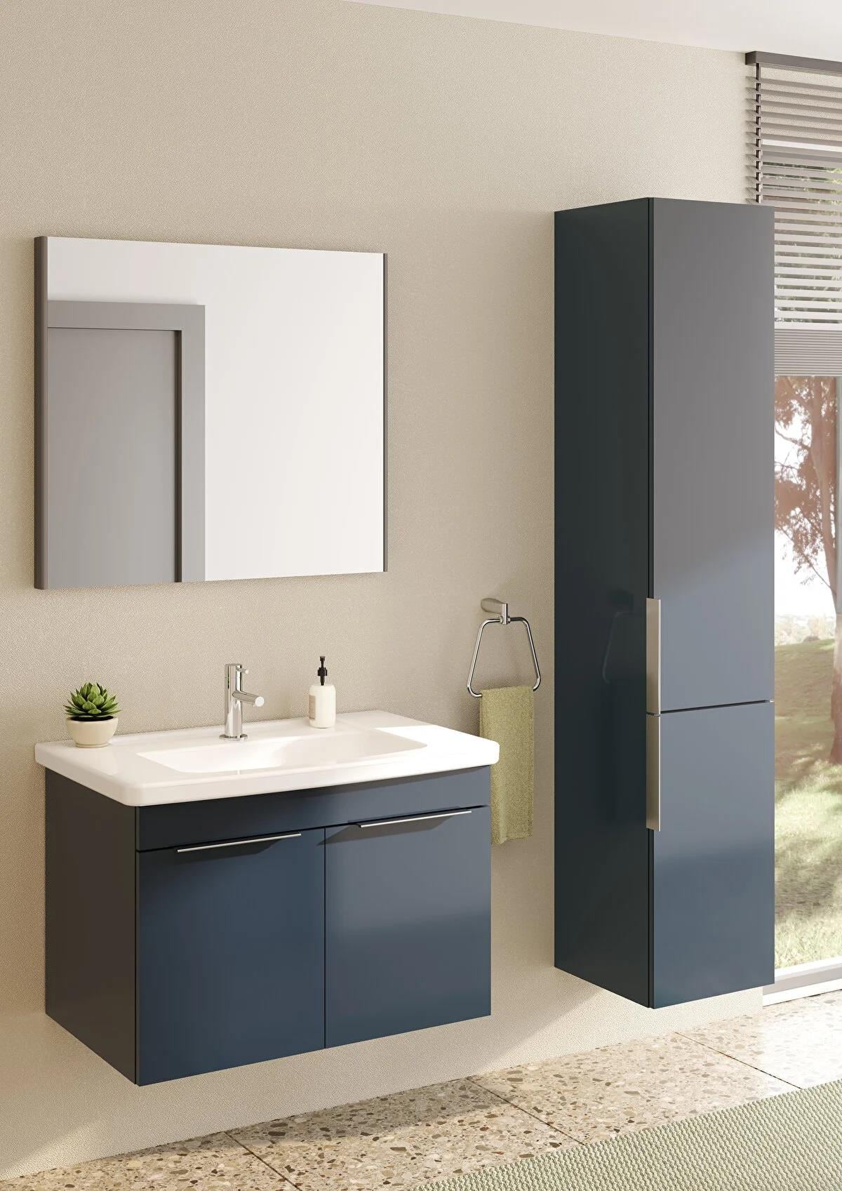 Vitra Quadrum Set Lavabo Dolabı Asma Ayna Kapaklı 80Cm Parlak Antrasit 69620VitrA69620Banyo Dolabı Takımı