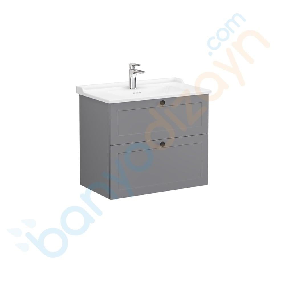 Vitra Root Classic Çift Çekmeceli Lavabo Dolabı, 80 cm, Mat Gri (Klasik Lavabo Dahil), 68871 VitrA68871Lavabo Dolabı