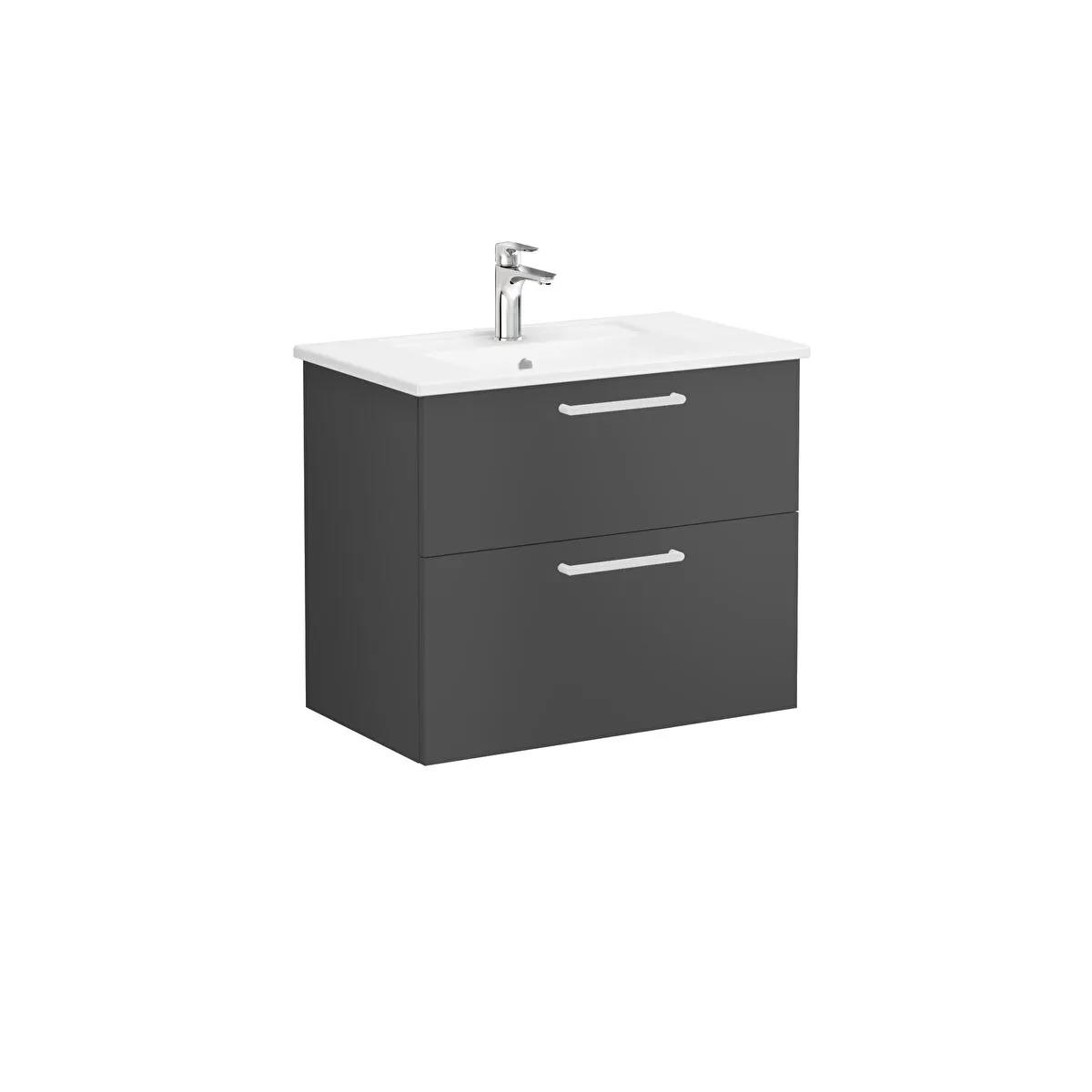 Vitra Root Flat İki Çekmeceli Lavabo Dolabı 80 Cm Mat Fırtına Gri (Köşeli Lavabo Dahil) 68286VitrA68286Lavabo Dolabı