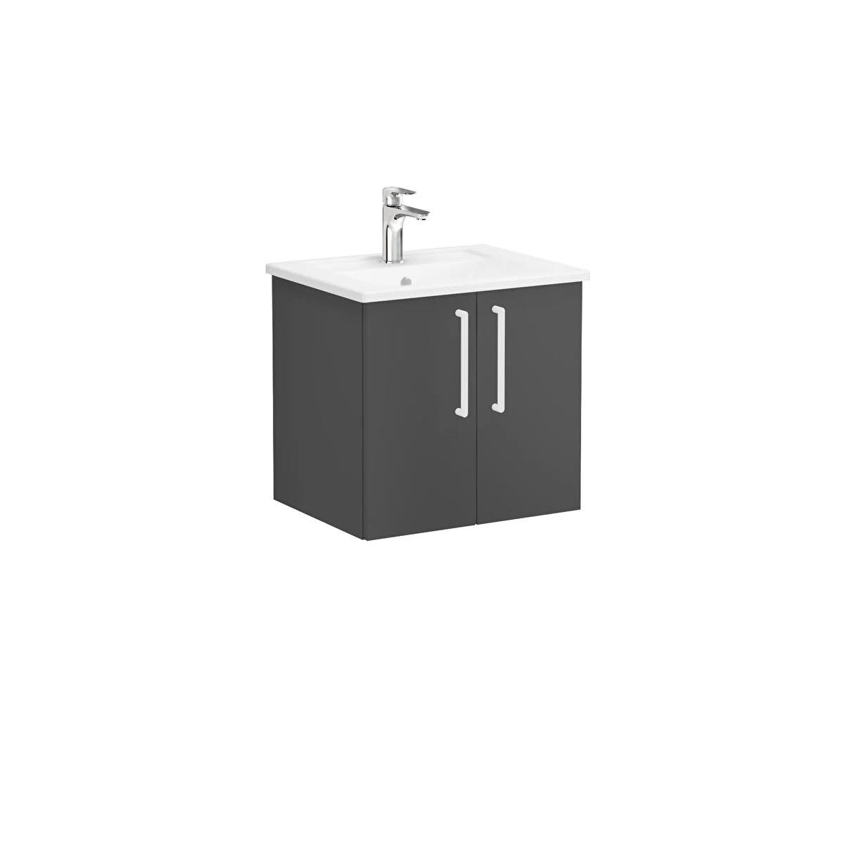 Vitra Root Flat Kapaklı Lavabo Dolabı 60 Cm Mat Fırtına Gri (Köşeli Lavabo Dahil) 68131VitrA68131Lavabo Dolabı