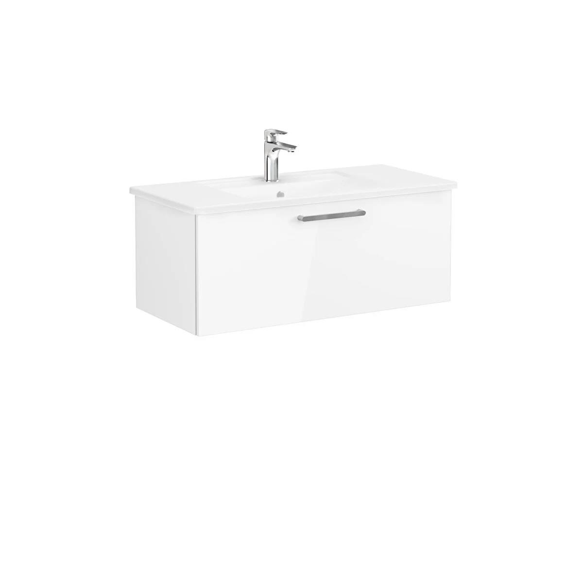 Vitra Root Flat Tek Çekmeceli Lavabo Dolabı 100 Cm Parlak Beyaz (Köşeli Lavabo Dahil) 68238VitrA68238Lavabo Dolabı