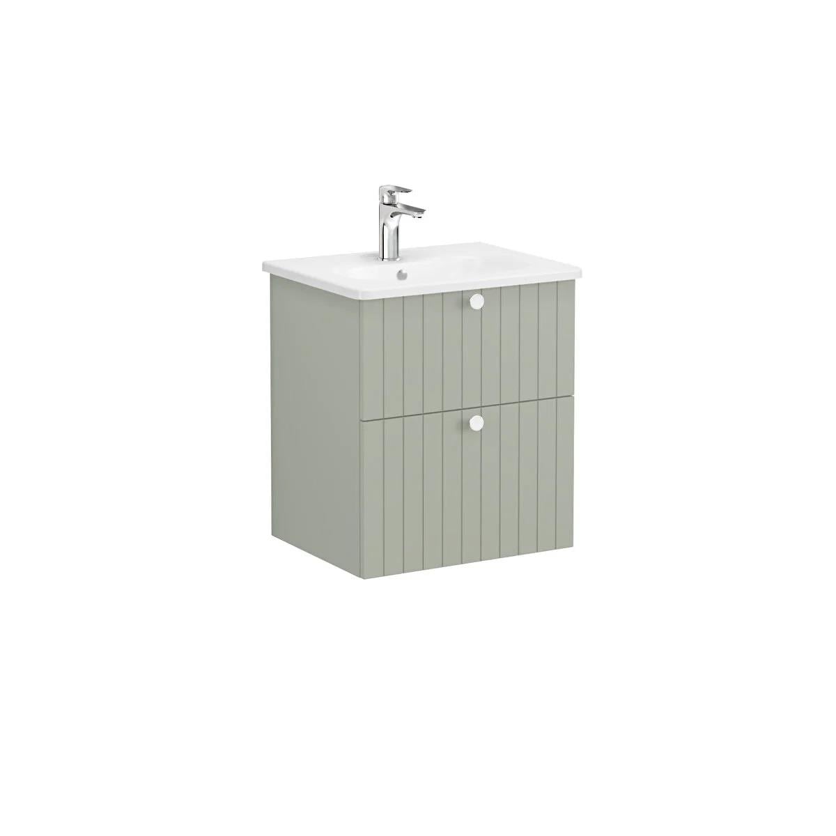 Vitra Root Groove Çift Çekmeceli Lavabo Dolabı 60 Cm Mat Retro Yeşil (Yuvarlak Lavabo Dahil) 69421VitrA69421Lavabo Dolabı