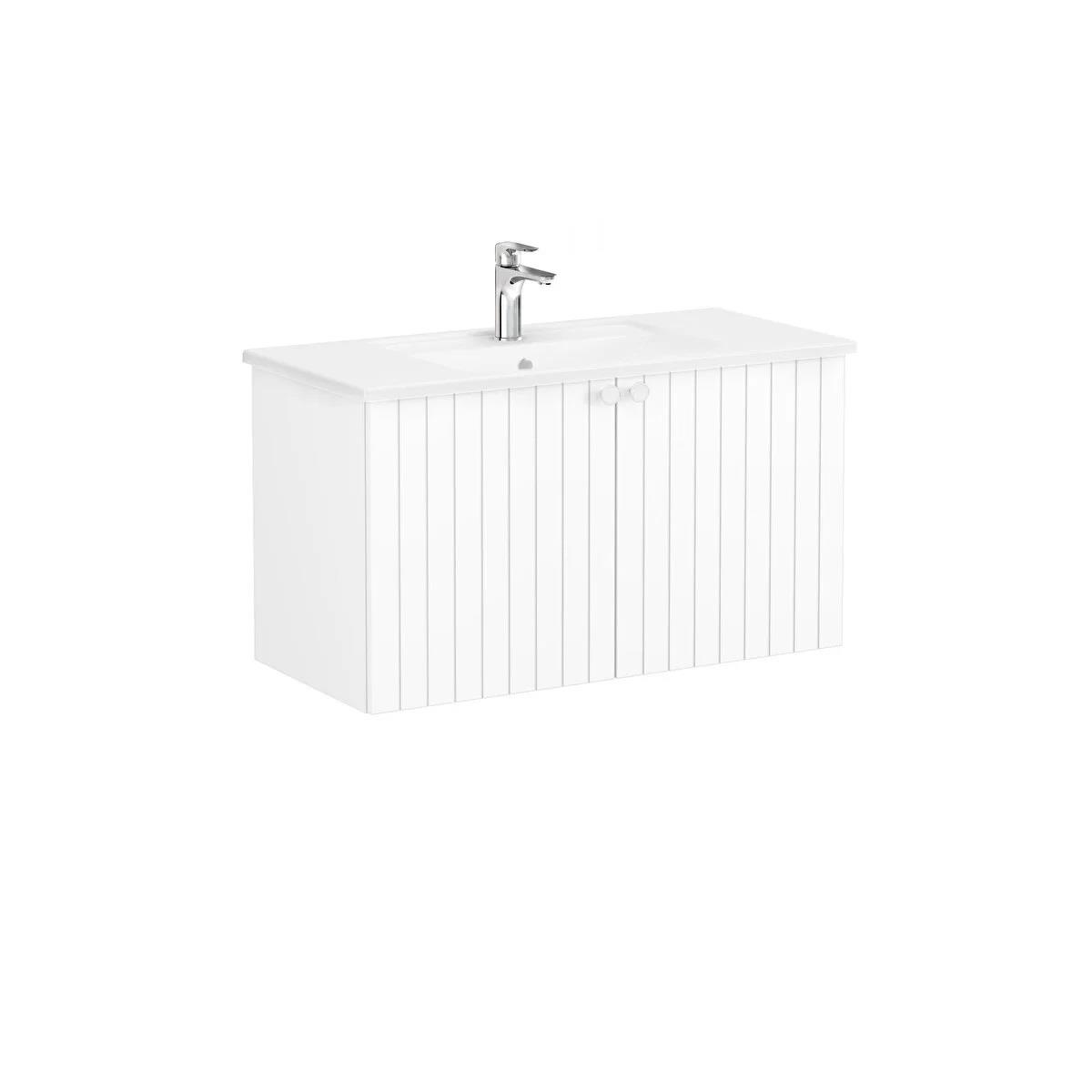 Vitra Root Groove Kapaklı Lavabo Dolabı 100 Cm Mat Beyaz (Köşeli Lavabo Dahil) 69303VitrA69303Lavabo Dolabı