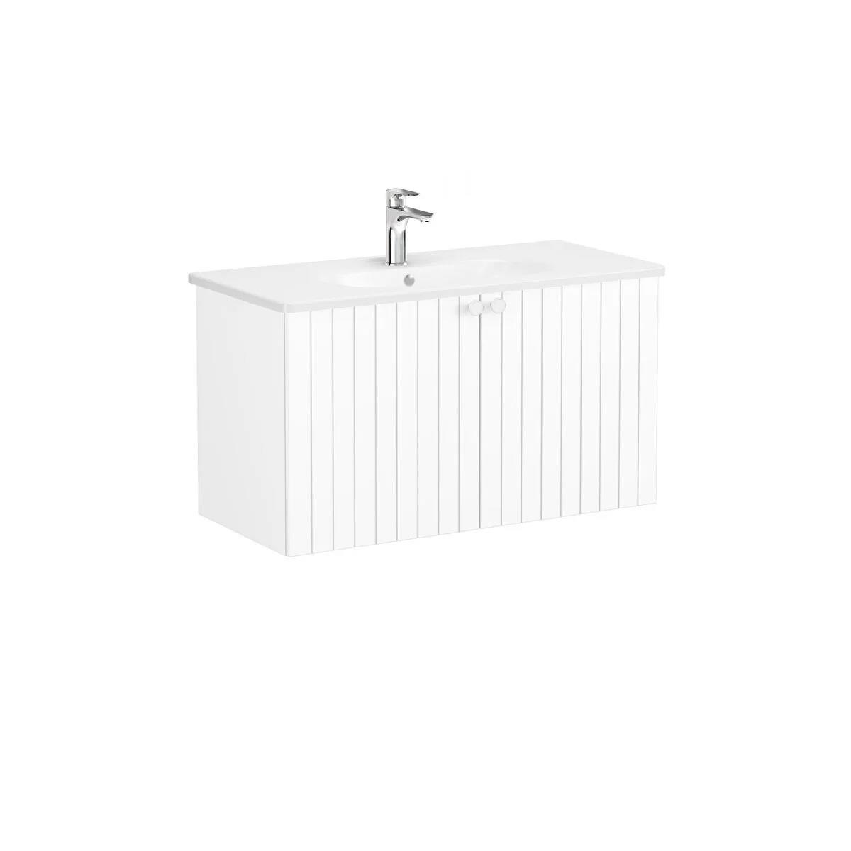 Vitra Root Groove Kapaklı Lavabo Dolabı 100 Cm Mat Beyaz (Yuvarlak Lavabo Dahil) 69310VitrA69310Lavabo Dolabı