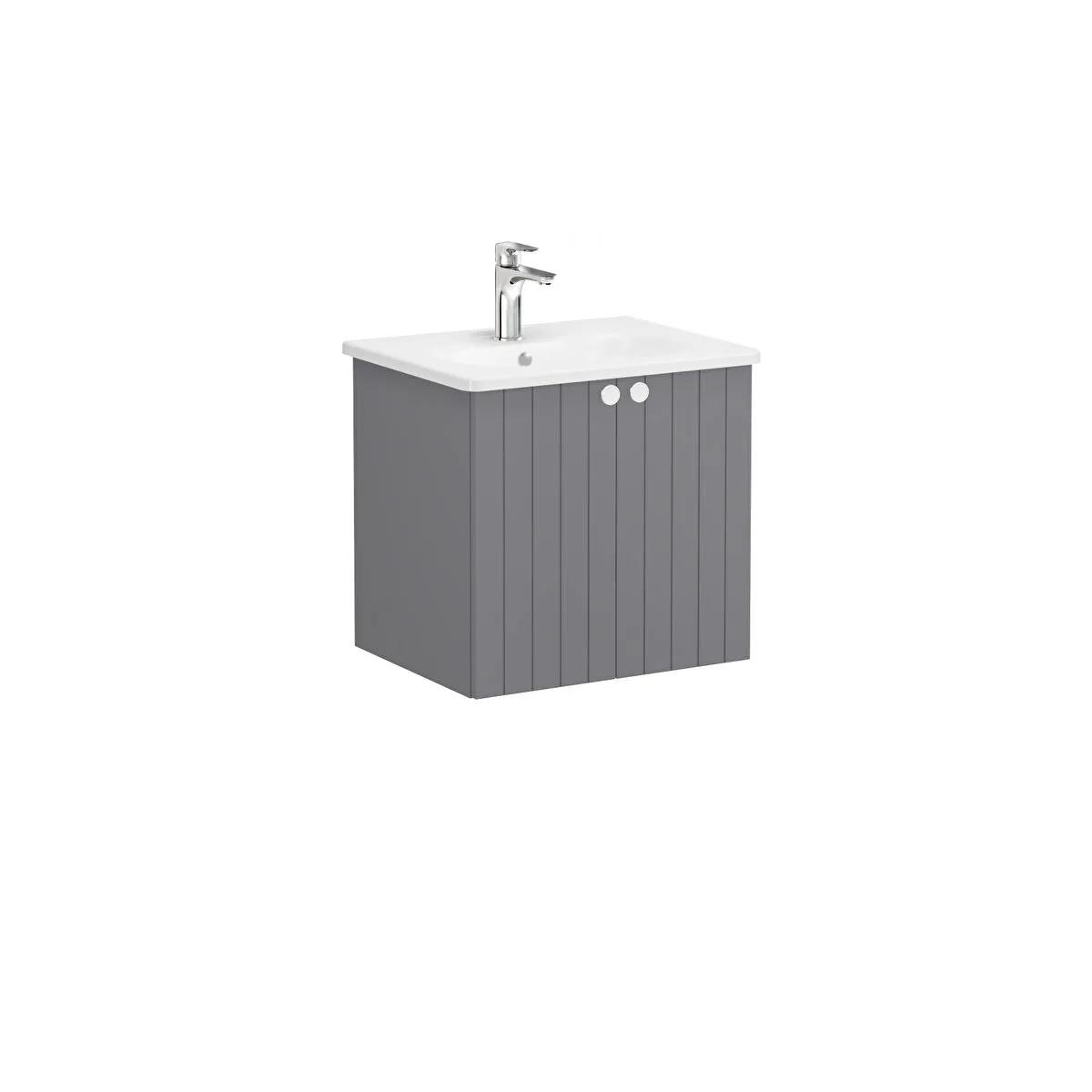 Vitra Root Groove Kapaklı Lavabo Dolabı 60 Cm Mat Gri (Yuvarlak Lavabo Dahil) 69270VitrA69270Lavabo Dolabı