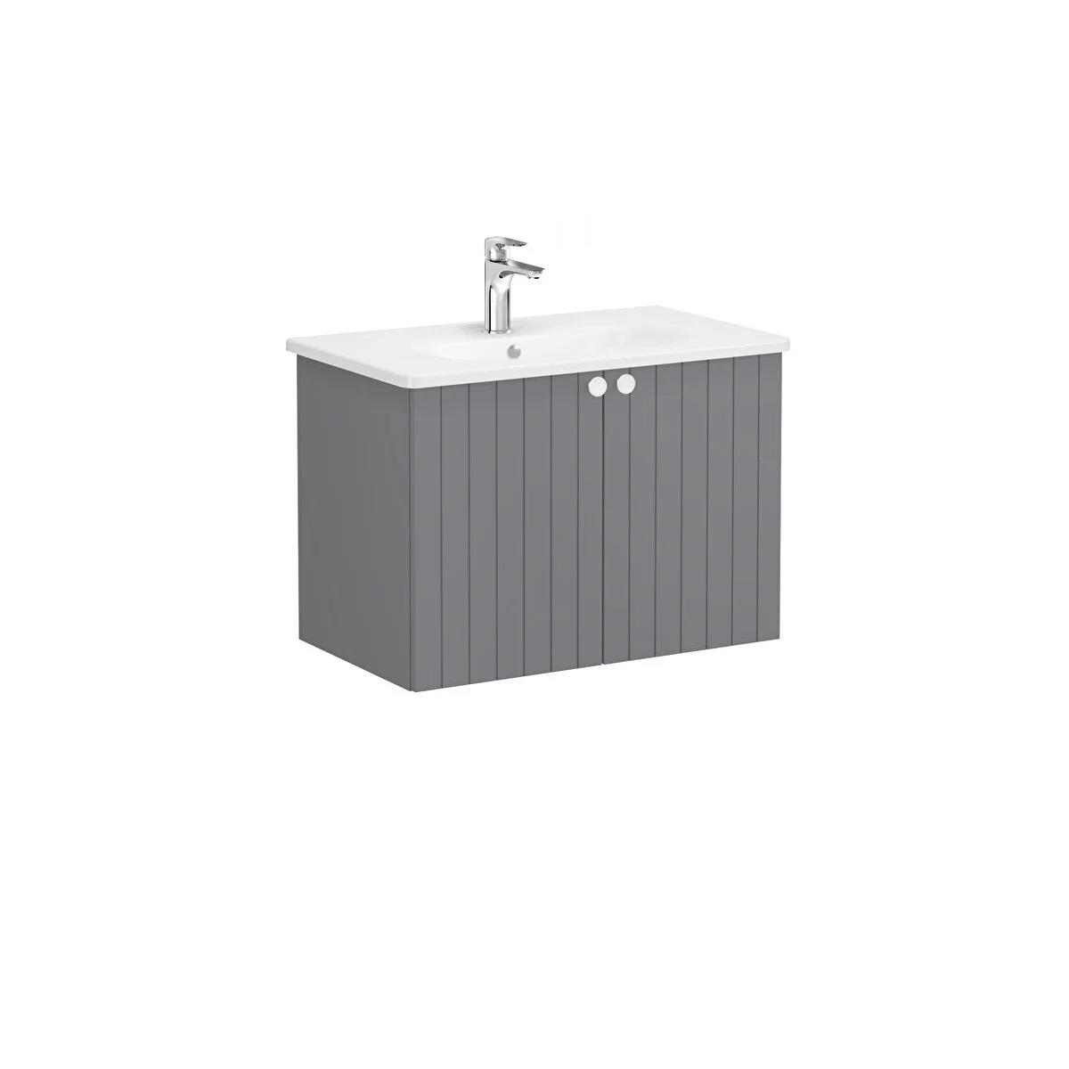 Vitra Root Groove Kapaklı Lavabo Dolabı 80 Cm Mat Gri (Yuvarlak Lavabo Dahil) 69291VitrA69291Lavabo Dolabı