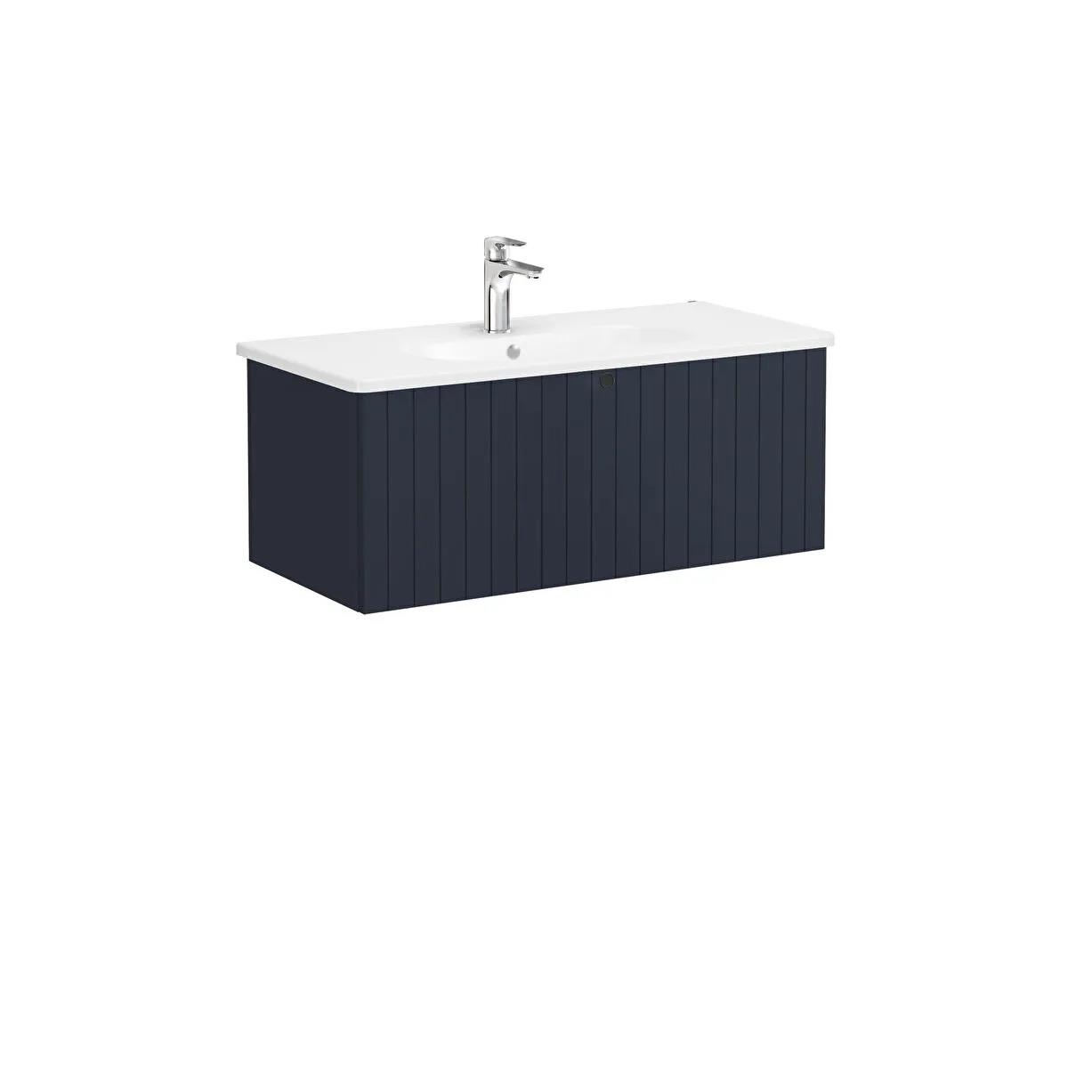 Vitra Root Groove Tek Çekmeceli Lavabo Dolabı 100 Cm Mat Lacivert (Yuvarlak Lavabo Dahil) 69399VitrA69399Lavabo Dolabı