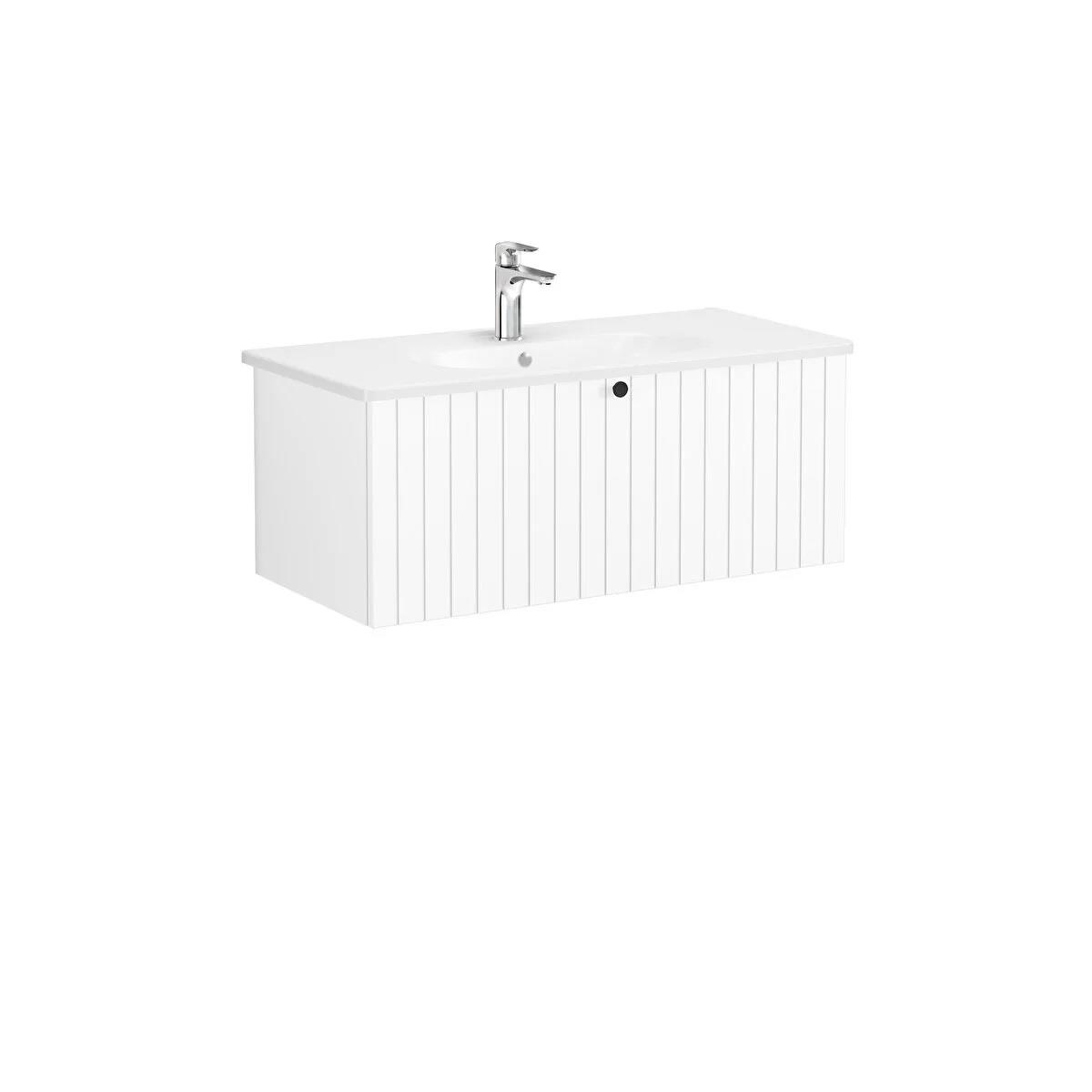Vitra Root Groove Tek Çekmeceli Lavabo Dolabı 100 Cm Mat Beyaz (Yuvarlak Lavabo Dahil) 69394VitrA69394Lavabo Dolabı