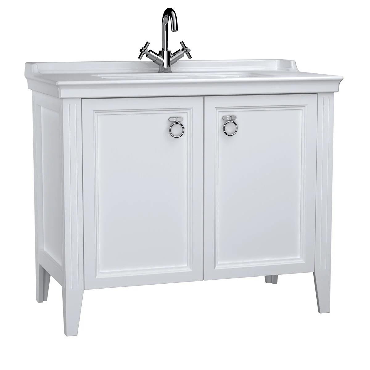 Vitra Valarte Kapaklı Etajerli Lavabo Dolabı, 100 Cm, Mat Beyaz (Lavabo Dahil-Krom Kulplu) 62156VitrA62156Lavabo Dolabı