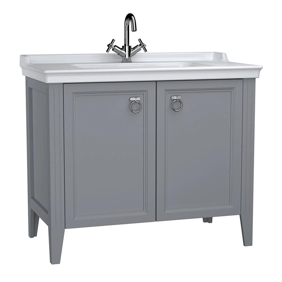Vitra Valarte Kapaklı Etajerli Lavabo Dolabı, 100 Cm, Mat Gri (Lavabo Dahil-Krom Kulplu) 62157VitrA62157Lavabo Dolabı