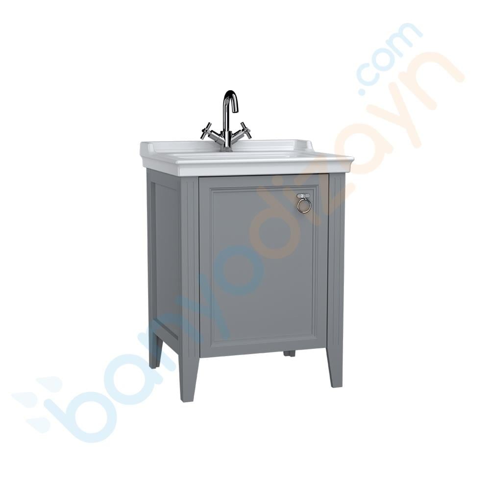 Vitra Valarte Kapaklı Etajerli Lavabo Dolabı, 65 cm, Mat Gri (Lavabo Dahil-Krom Kulplu Sol), 62151 VitrA62151Lavabo Dolabı
